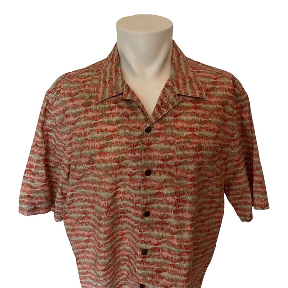 LL Bean Mens Adobe Orange Mountains Printed Tropics Cotton Camp Shirt - Picture 2 of 10
